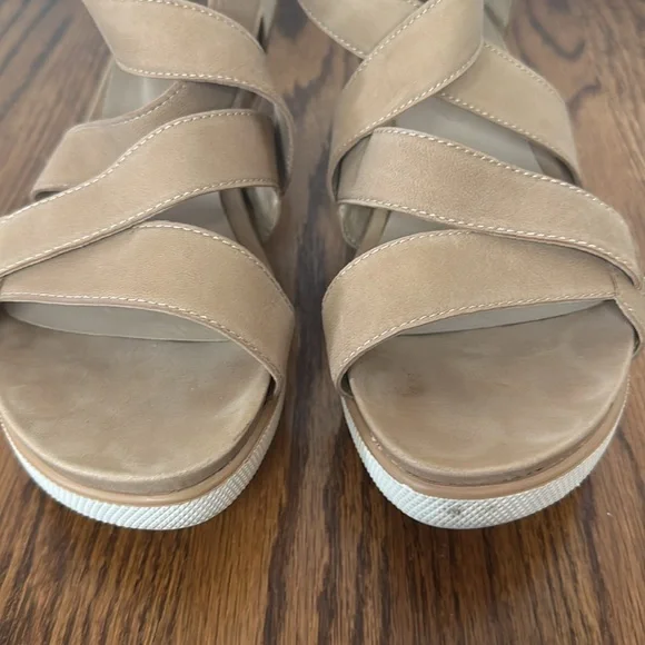 Eileen Fisher Tan Leather Wedge Sandals Sally Wedges, Sz 10 - Picture 4 of 12